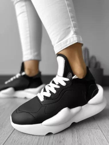 Adidasi dama casual negri cu talpa alba H9 N13-3
