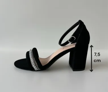 Sandale dama cu toc gros negre piele intoarsa GH115 T4-3