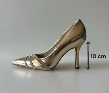 Pantofi eleganti dama, cu toc subtire aurii GQ05 N6-3