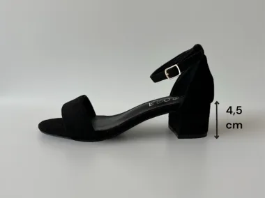 Sandale dama cu toc gros negre piele intoarsa GQ09 T54-3