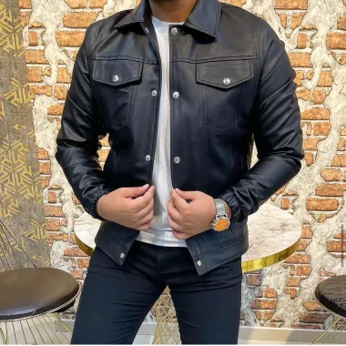 Geaca barbati neagra piele ecologica 12204 T13-1 Geaca barbati neagra piele ecologica 12204 T13-1