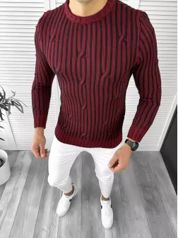 Pulover barbati gros slim fit grena T3575 I1-4