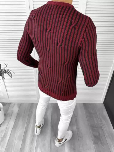 Pulover barbati gros slim fit grena T3575 I1-4