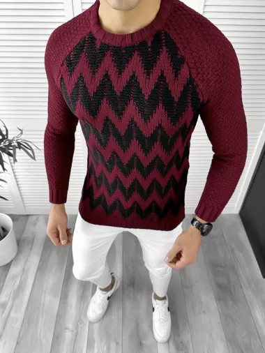 Pulover barbati gros slim fit grena T3613 I16-3.2