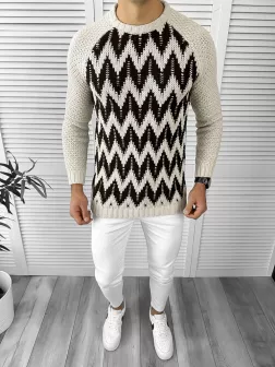 Pulover barbati gros slim fit bej T3613 87-3