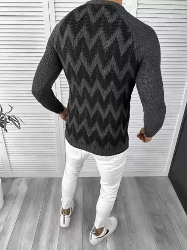 Pulover barbati gros slim fit gri inchis T3613 I16-5