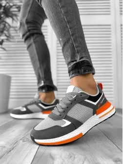 Adidasi barbati casual gri cu portocaliu B017 N1-4 Adidasi barbati casual gri cu portocaliu B017 N1-4