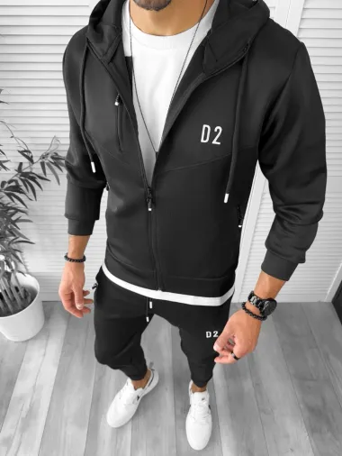 Trening barbati slim fit Pantaloni + Hanorac negru12234 10 V5