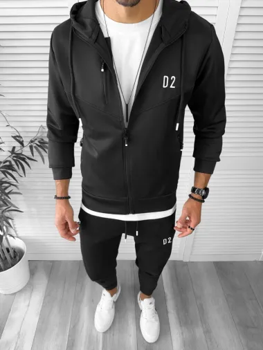 Trening barbati slim fit Pantaloni + Hanorac negru12234 10 V5