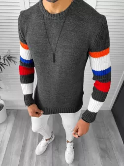 Pulover barbati gros slim fit gri inchis T3588 i6-4.2