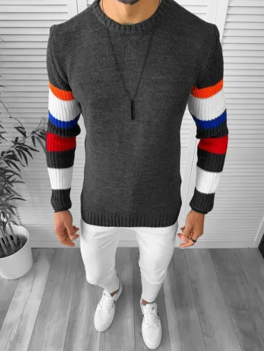 Pulover barbati gros slim fit gri inchis T3588 i6-3