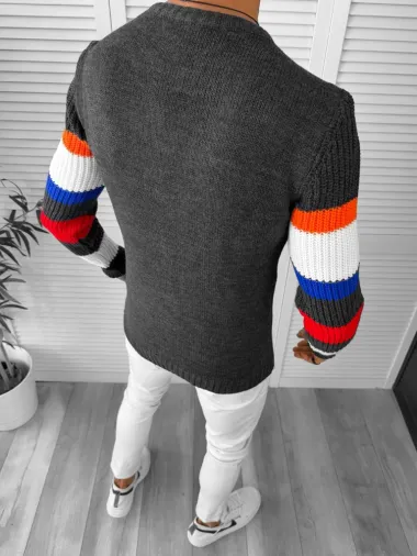 Pulover barbati gros slim fit gri inchis T3588 i6-3