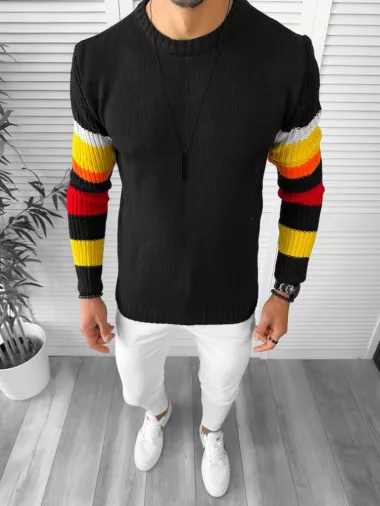 Pulover barbati gros slim fit negru T3588 109 U3-2 / 104-1 E~