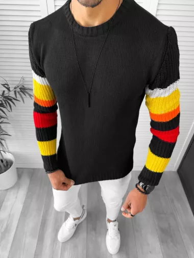 Pulover barbati gros slim fit negru T3588 109 U3-2 / 104-1 E~