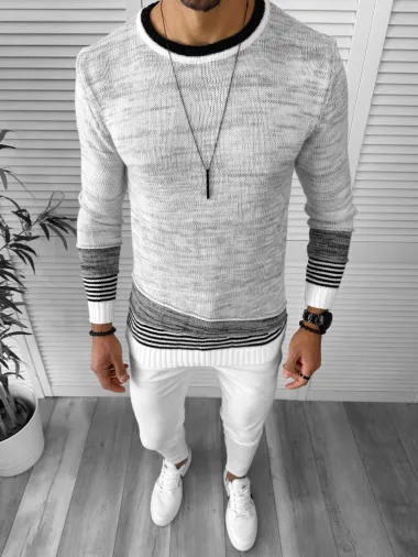 Pulover barbati gros slim fit alb T3616 P20-5.1