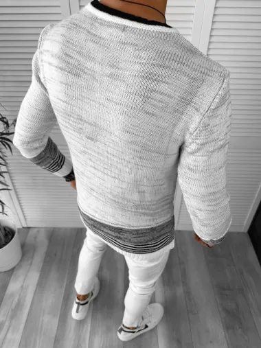 Pulover barbati gros slim fit alb T3616 P20-5.1