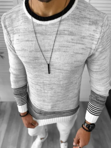 Pulover barbati gros slim fit alb T3616 P20-5.1