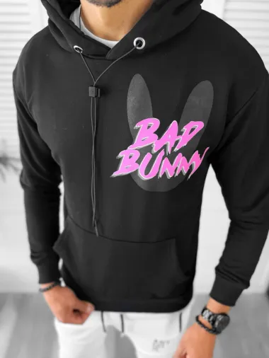 Hanorac barbati negru cu imprimeu pe spate slim fit K082 I1-5