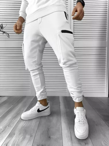 Trening barbati slim fit alb Pantaloni + Hanorac + Tricou Y132 X12-1