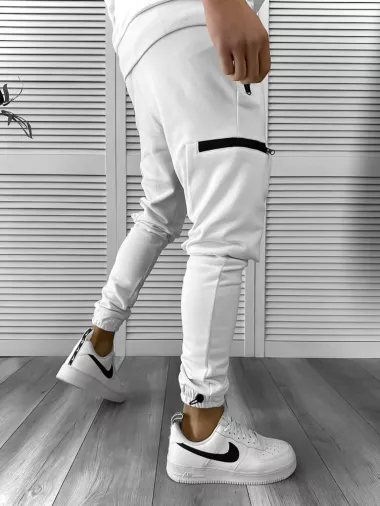 Trening barbati slim fit alb Pantaloni + Hanorac + Tricou Y132 X12-1