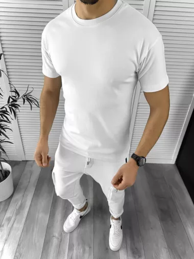Trening barbati slim fit alb Pantaloni + Hanorac + Tricou Y132 X12-1