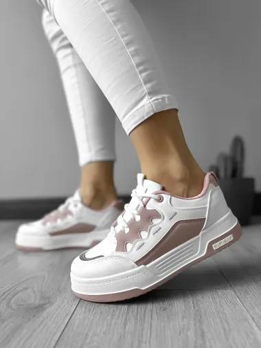 Adidasi dama casual albi cu roz 560 T3-1