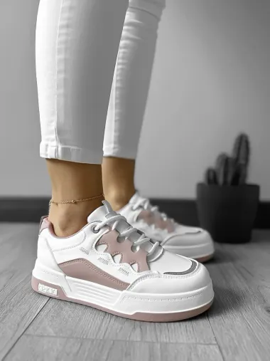 Adidasi dama casual albi cu roz 560 T3-1
