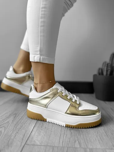 Adidasi dama casual albi cu auriu LA208 N13-2