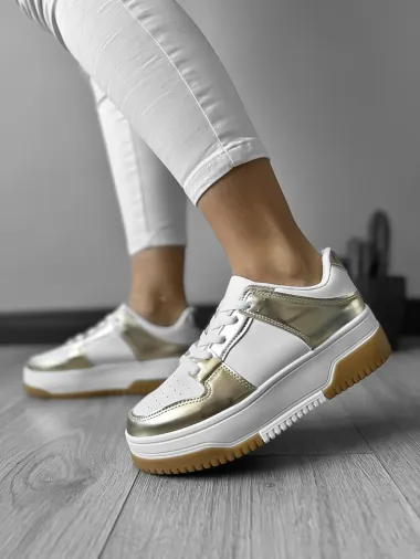 Adidasi dama casual albi cu auriu LA208 N13-2