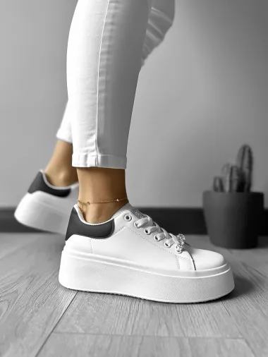 Adidasi dama casual albi cu calcai negru LA220 N12-3