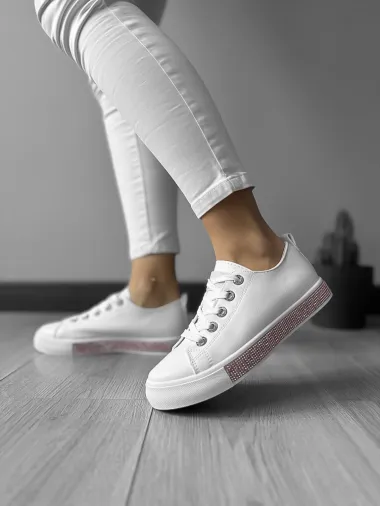 Adidasi dama casual albi cu roz LA223 N7-4