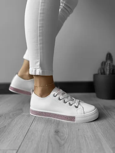 Adidasi dama casual albi cu roz LA223 N7-4