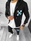 Trening barbati slim fit negru cu albastru Pantaloni + Hanorac 12931 D8