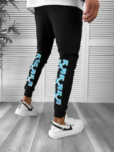 Trening barbati slim fit negru cu albastru Pantaloni + Hanorac 12931 D8