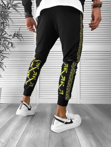 Trening barbati slim fit negru cu galben Pantaloni + Hanorac 12931 I14-4
