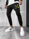 Trening barbati slim fit negru cu galben Pantaloni + Hanorac 12931 I15