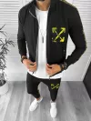 Trening barbati slim fit negru cu galben Pantaloni + Hanorac 12931 I15
