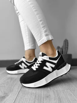 Adidasi dama casual albi cu negru A22