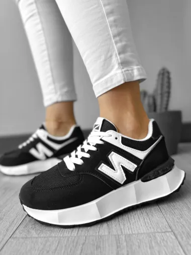 Adidasi dama casual albi cu negru A22