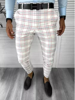 Pantaloni barbati eleganti fit in carouri B8497 N6-5.3