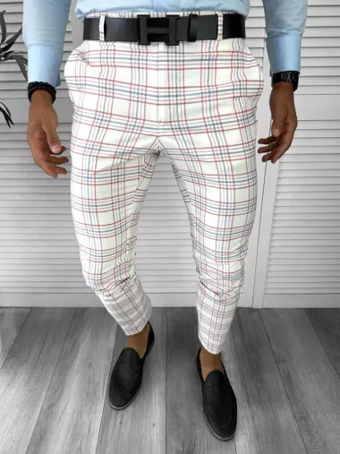 Pantaloni barbati eleganti fit in carouri B8497 7-1 E ~