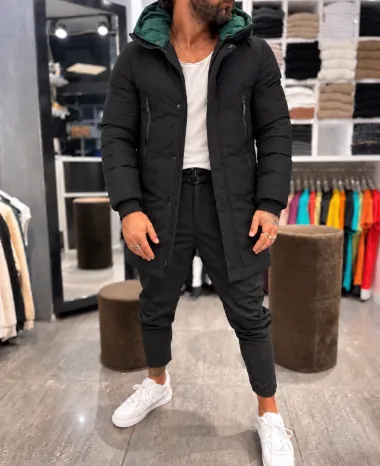 Geaca barbati groasa de iarna, lunga, neagra 9951
