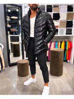 Geaca barbati groasa de iarna, lunga, neagra k500