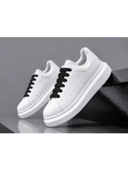 Adidasi barbati casual, albi cu sireturi negre k99