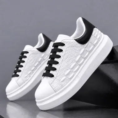 Adidasi barbati casual albi cu sireturi negre 6627