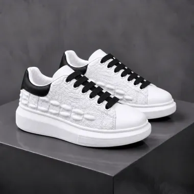 Adidasi barbati casual albi cu sireturi negre 6627