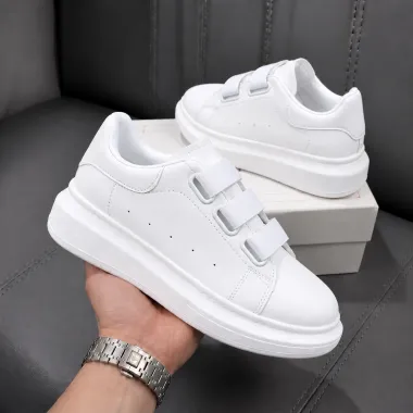Adidasi dama casual albi cu roz, inchidere cu elastic, 8901 