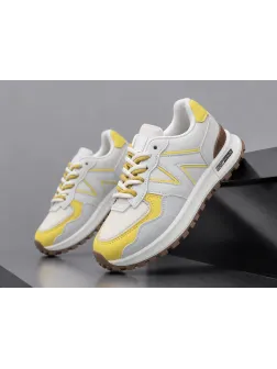 Adidasi dama casual albi cu galben 2532