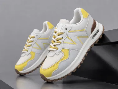 Adidasi dama casual albi cu galben 2532