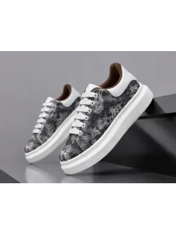 Adidasi barbati casual, albi cu imprimeu 089